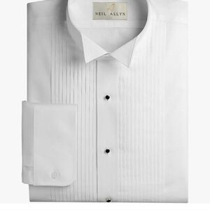 Neil Allyn White Tuxedo Shirt Slim Fit Wing Collar 1/4" Pleats Wedding Size 3XL
